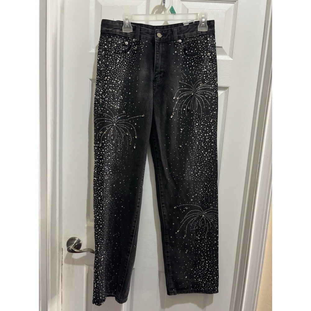 WATSON Embellished Rhinestone Crystal Denim Jeans Men's Size 32 Black
